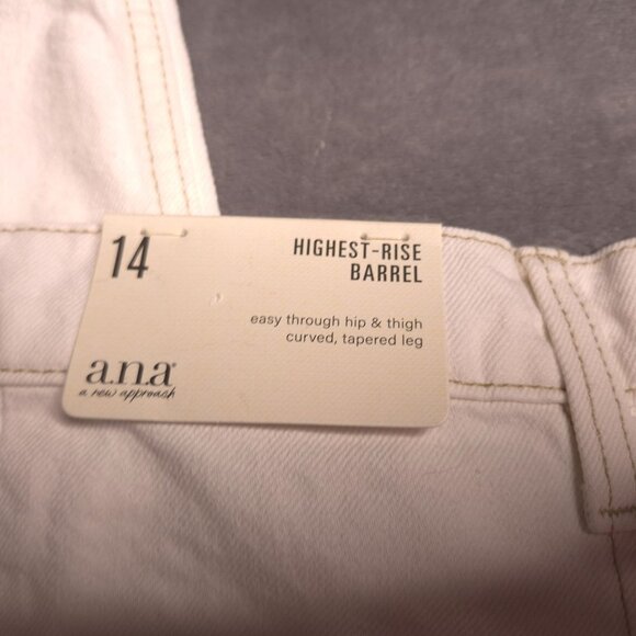 ana Womens Highest Rise Barrel Jeans 14 Off White Tapered Relaxed 100% Cotton - Picture 6 of 7